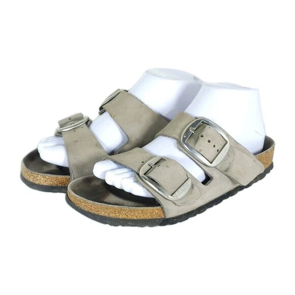 BIRKENSTOCK Women's Arizona Big Buckle US7 EU38 Gray Nubuck Slide Sandals Shoes - Picture 1 of 16